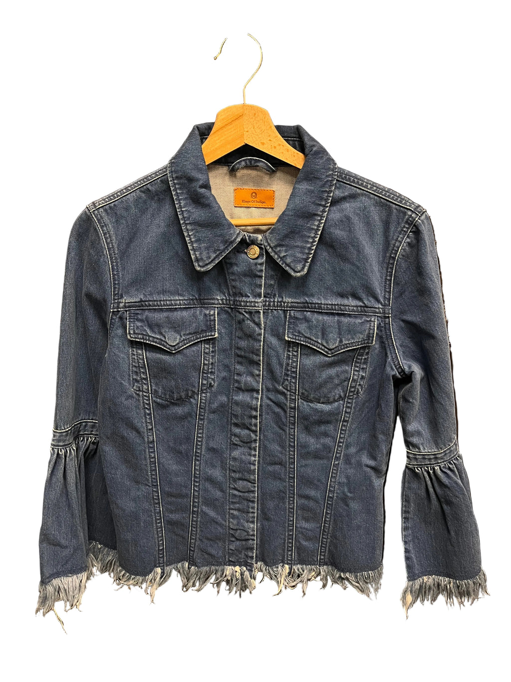Geacă denim - Kings of Indigo realizata din 100% bumbac organic cu maneci evazate și franjuri